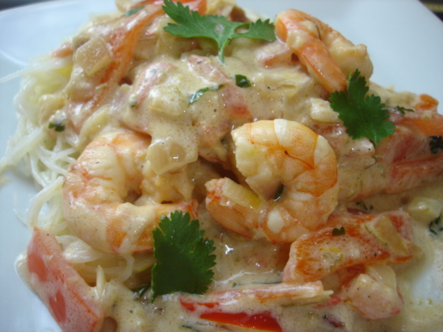 Gambas façon thaï, sauce au lait de coco, gingembre et safran