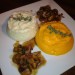 mousseline de carottes au cumin, purée de céleri-rave à la muscade et champignons laqués à la sauce Teriaky mousseline de carottes au cumin, purée de céleri-rave à la muscade et champignons laqués à la sauce Teriaky